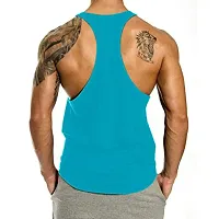 THE BLAZZE Men's S Logo Gym Stringer Tank Top Bodybuilding Athletic Workout Muscle Fitness Vest (Large(40”/100cm - Chest), Turquoises Blue)-thumb1