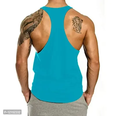 THE BLAZZE Men's S Logo Gym Stringer Tank Top Bodybuilding Athletic Workout Muscle Fitness Vest (Large(40”/100cm - Chest), Turquoises Blue)-thumb2