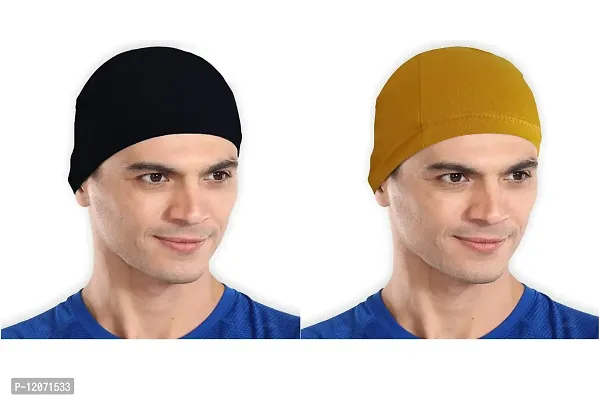 THE BLAZZE Cotton Helmet Cap (Black+Mustard Yellow)