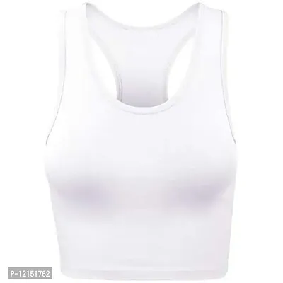 THE BLAZZE Women's Cotton Racerback Basic Crop Tank Tops (X-Large, White)-thumb0