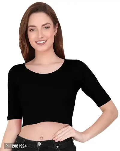 THE BLAZZE 1055 Crop Tops for Women (Small, Black)-thumb0
