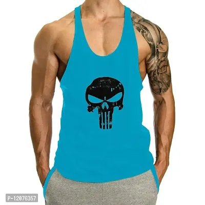 THE BLAZZE Men's Skull Print Stringer Y Back Bodybuilding Gym Tank Tops Workout Fitness Vest (XX-Large(44?/110cm - Chest), Turquoises Blue)-thumb0