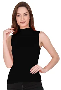 THE BLAZZE 1033 Women's Plain Black Sleeveless High Neck/Turtle Neck Top Stretch Slim Cotton T-Shirt for Women Sleeveless Top for Women (Medium(32-34), I - Navy)-thumb5