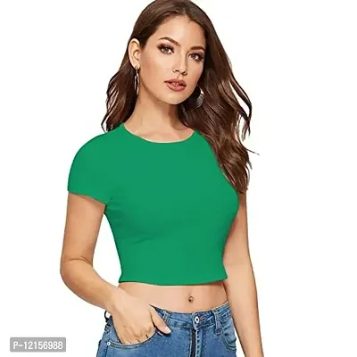 THE BLAZZE 1261 Women's Cotton Crop Top with Shorts (XL, Reliance Green)-thumb2