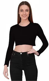 THE BLAZZE 1089 Women's Basic Sexy Solid Round Neck Slim Fit Full Sleeve Crop Top T-Shirt for Women's-thumb2