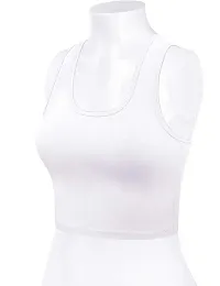 THE BLAZZE Women's Cotton Racerback Basic Crop Tank Tops (Large, White White)-thumb4