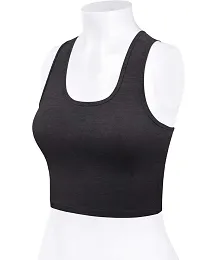 THE BLAZZE Women's Cotton Racerback Basic Crop Tank Tops (Small, Charcoal Melange)-thumb3