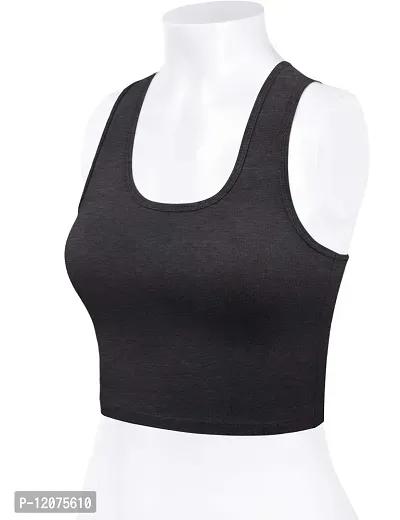 THE BLAZZE Women's Cotton Racerback Basic Crop Tank Tops (Small, Charcoal Melange)-thumb4