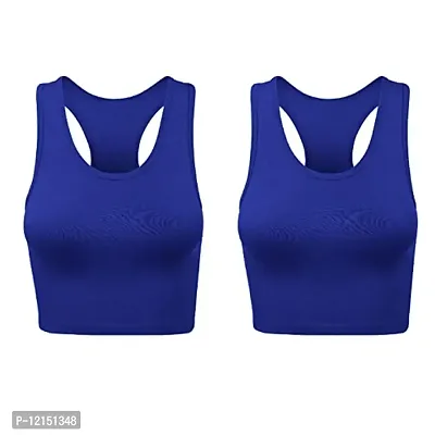 THE BLAZZE Women's Cotton Racerback Basic Crop Tank Tops (X-Large, Royal Blue Royal Blue)-thumb0