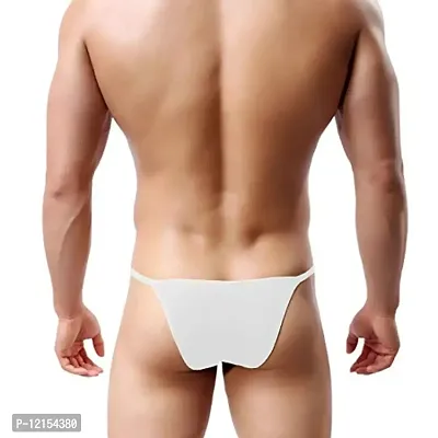 THE BLAZZE 0013 Men's Modal U Back G String Sexy Low Rise Briefs Panties, Men Boxer Underpants Shorts Underwear Bulge Pouch Funny Thongs (XX-Large(95-100cm), B - White)-thumb2