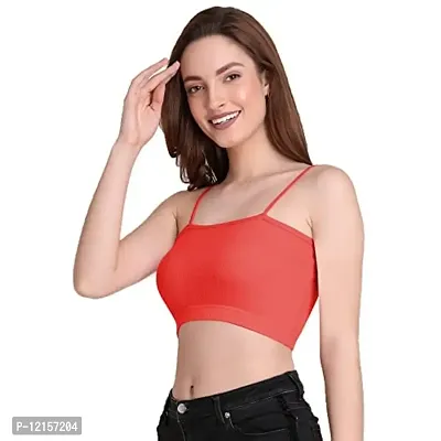 THE BLAZZE 1290 Women's Basic Sexy Solid Slim Fit Sleeveless Saree Readymade Saree Blouse Crop Top T-Shirt for Women (Small, Coral)