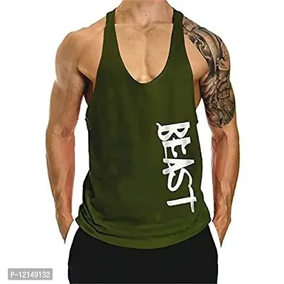 THE BLAZZE Men's Bodybuilding Gym Solid Color Tank Top Stringers (L, Army Green Beast)-thumb0