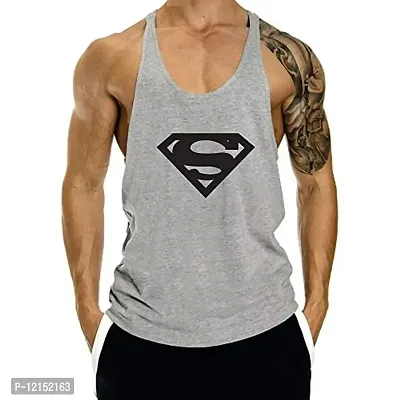 THE BLAZZE Men's S Logo Gym Stringer Tank Top Bodybuilding Athletic Workout Muscle Fitness Vest (Small(36”/90cm - Chest), Grey)-thumb0