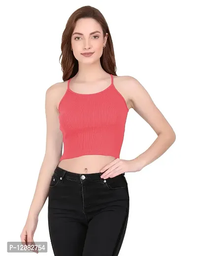 THE BLAZZE 1002 Women's Summer Basic Sexy Strappy Sleeveless Racerback Camisole Crop Top (Large(34?-36""), R - Dark Rose)-thumb2