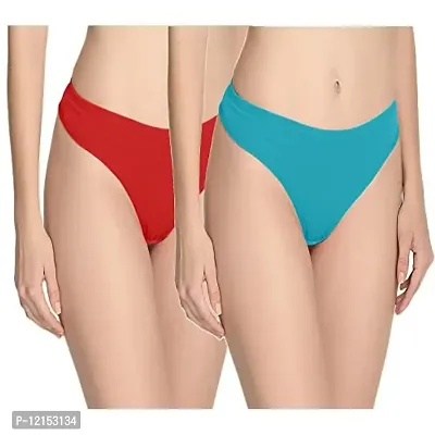 THE BLAZZE Women's Thong Low Rise Sexy Solid G-String Thong Bikini T-String Sexy Lingerie Panties Briefs (Large(36?/90cm - Chest), Red+Turquoises Blue)-thumb0