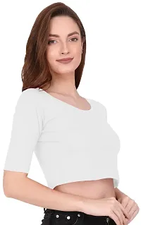 THE BLAZZE 1055 Women's Basic Sexy Solid Scoop Neck Slim Fit Short Sleeves Crop Tops-thumb4