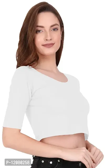 THE BLAZZE 1055 Women's Basic Sexy Solid Scoop Neck Slim Fit Short Sleeves Crop Tops-thumb5