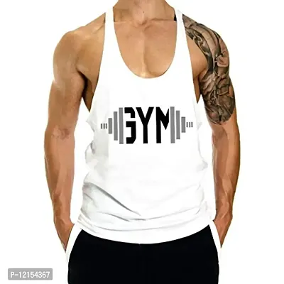 THE BLAZZE Men's Sleeveless T-Shirt Gym Tank Gym Tank Stringer Tank Tops Gym Vest Muscle Tee Gym Vest Vests Men Vest for Men T-Shirt for Men's (XX-Large(42?-44""), C - Gym White)-thumb0