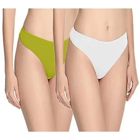 THE BLAZZE Women's Thong Low Rise Sexy Solid G-String Thong Bikini T-String Sexy Lingerie Panties Briefs (Medium(34?/85cm - Chest), Green+White)