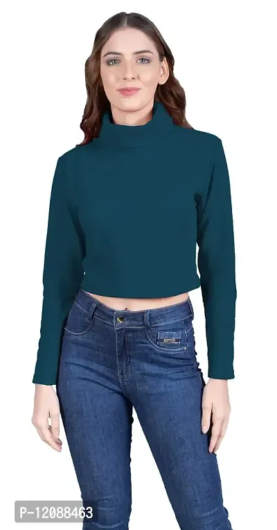 THE BLAZZE 1348 Women's High Turtle Neck Full Sleeve T-Shirt Top Crop Top for Women (Small, Color_08)