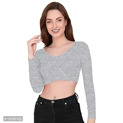 THE BLAZZE 1109 Sexy Women's Full Sleeve Tank Crop Tops Bustier Bra Vest Shorts Crop Top Bralette Blouse Top for Women (X-Small, Grey)