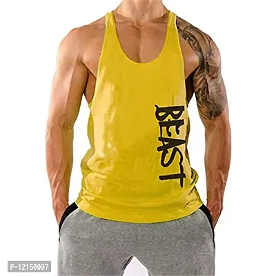 THE BLAZZE Men's Beast Tank Tops Muscle Gym Bodybuilding Vest Fitness Workout Train Stringers (XXL, Yellow)