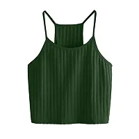 THE BLAZZE Women's Summer Basic Sexy Strappy Sleeveless Racerback Camisole Crop Top (Large, Black Green)-thumb1