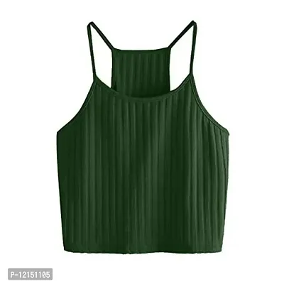 THE BLAZZE Women's Summer Basic Sexy Strappy Sleeveless Racerback Camisole Crop Top (Large, Black Green)-thumb2