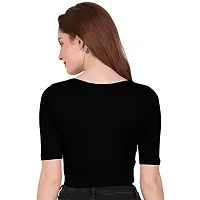 THE BLAZZE 1055 Women's Basic Sexy Solid Scoop Neck Slim Fit Short Sleeves Crop Tops (Small(30"-32"), A - Black)-thumb1