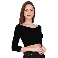 THE BLAZZE 1304 Sexy Women's Cotton Scoop Neck Full Sleeve Tank Crop Tops Bustier Bra Vest Crop Top Bralette Readymade Saree Blouse for Women's (Medium, Black)-thumb3