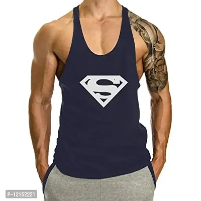 THE BLAZZE Men's S Logo Gym Stringer Tank Top Bodybuilding Athletic Workout Muscle Fitness Vest (Medium(38”/95cm - Chest), Navy)-thumb0