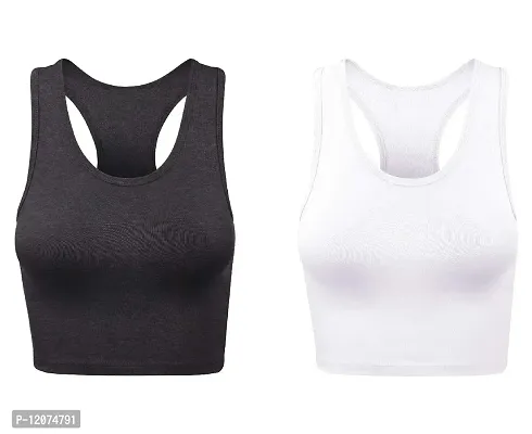 THE BLAZZE Women's Cotton Racerback Basic Crop Tank Tops (XX-Large, Charcoal Melange White)-thumb0