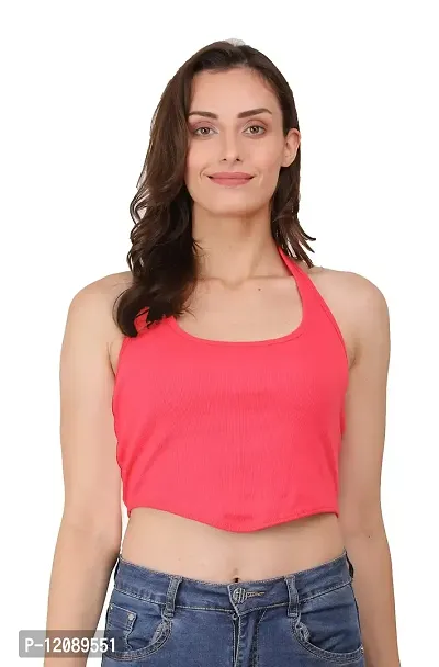 AD2CART A1589 Women's Casual Stretchy Halter Neck Sleeveless Crop Tops for Women (M, Color_02)