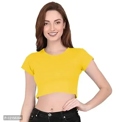 THE BLAZZE 1121 Crop Tops for Women (XL, Yellow)