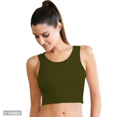 THE BLAZZE Women's Cotton Racerback Basic Crop Tank Tops (Small, Army Green)-thumb0