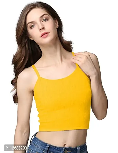 THE BLAZZE 1002 Women's Sleeveless Crop Tops Sexy Strappy Tees (Medium(32""-34""), H - Yellow)-thumb3