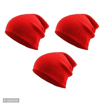 THE BLAZZE 2015 Winter Beanie Cap for Men and Women's (Free Size, Red)-thumb0