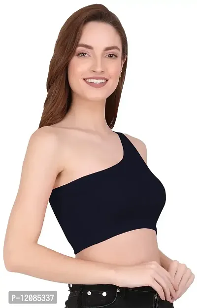 THE BLAZZE Women's Sleeveless Crop Tops Sexy Strappy Tee (S, Navy)