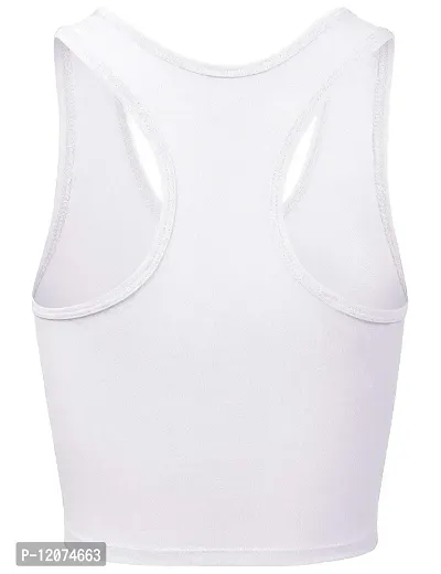 THE BLAZZE Women's Cotton Racerback Basic Crop Tank Tops (Medium, White White)-thumb4