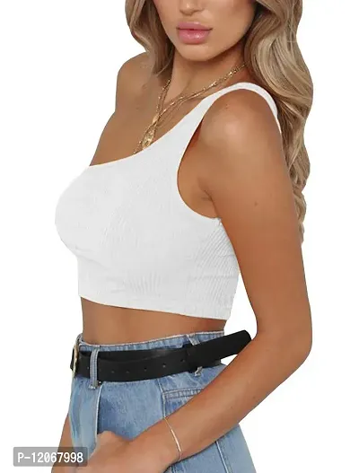 THE BLAZZE Women's Sleeveless Crop Tops Sexy Strappy Tees (L, Pink+White)-thumb4