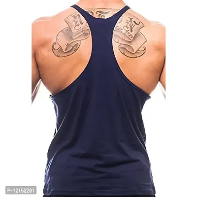 THE BLAZZE Men's Bodybuilding Gym Solid Color Tank Top Stringers (Large, Navy)-thumb2