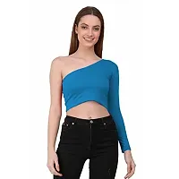 THE BLAZZE 1289 One Shoulder Tops for Women (Medium, Turquoise Blue)-thumb4