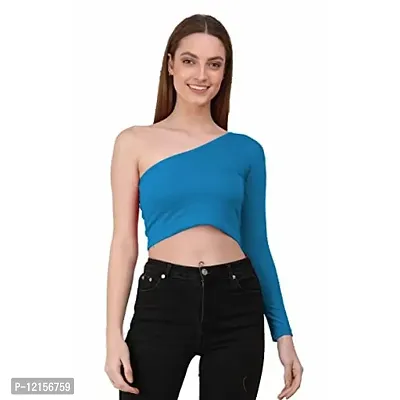 THE BLAZZE 1289 One Shoulder Tops for Women (Medium, Turquoise Blue)-thumb5