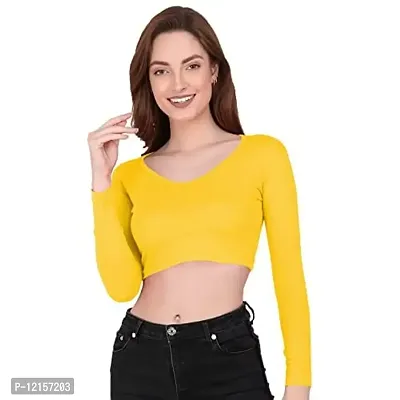 THE BLAZZE 1109 Sexy Women's Full Sleeve Tank Crop Tops Bustier Bra Vest Shorts Crop Top Bralette Blouse Top for Women (Small, Yellow)-thumb0