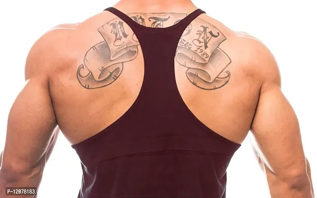 THE BLAZZE Men's Bodybuilding Gym Solid Color Tank Top Stringers (Small, Maroon)-thumb2