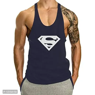 THE BLAZZE Men's Sleeveless T-Shirt Gym Tank Gym Tank Stringer Tank Tops Gym Vest Muscle Tee Gym Vest Vests Men Vest for Men T-Shirt for Men's (X-Large(40?-42), E - Sman Navy)-thumb0