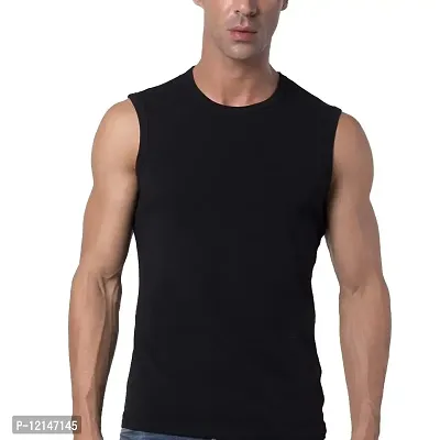 THE BLAZZE Mens Slim Fit Crew Neck Sleeveless T-Shirt (Large, Black)-thumb0