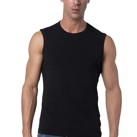 THE BLAZZE Mens Slim Fit Crew Neck Sleeveless T-Shirt (Medium, Black)