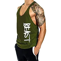 THE BLAZZE Men's Bodybuilding Gym Solid Color Tank Top Stringers (L, Army Green Beast)-thumb1