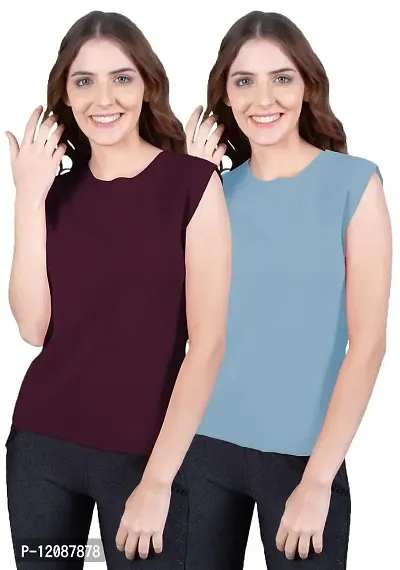 THE BLAZZE 1350 Women's Sleeveless Top Regular Round Neck T-Shirt for Women(2XL,Combo_07)